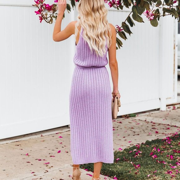 LAST ONE - JANE RIBBED KNIT MIDI DRESS - LAVENDER - Picture 5 of 8